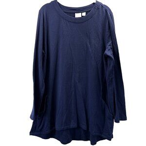 Chicos Women's Tunic Knit Top Size Large Long Sleeve Solid Blue Pockets Pullover